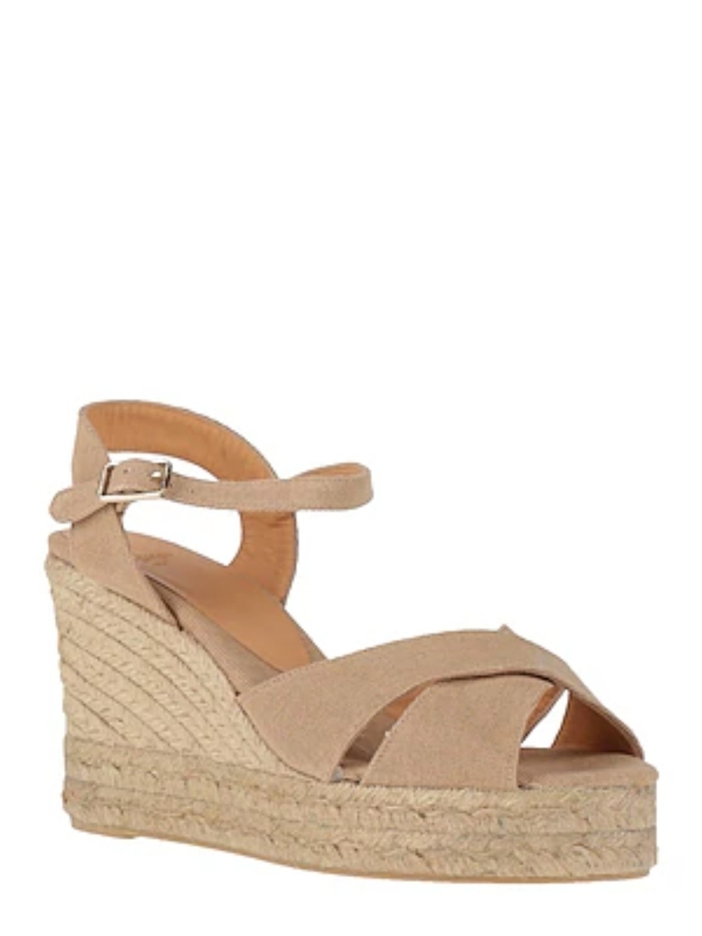 NIB Castaner Women's Beige Tan Espadrille Wedge Sandals with Ankle Strap